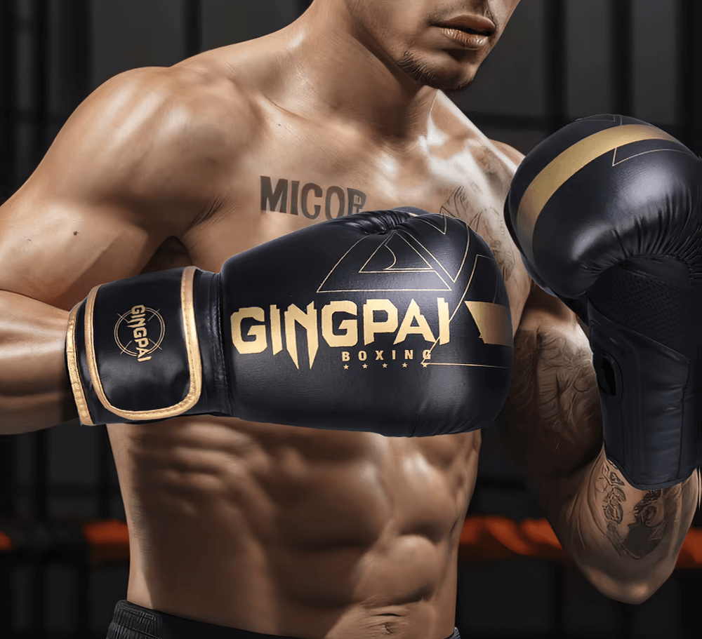 Durable PU leather boxing gloves with wrist support, ideal for training and competitions, featuring breathable mesh for ventilation.